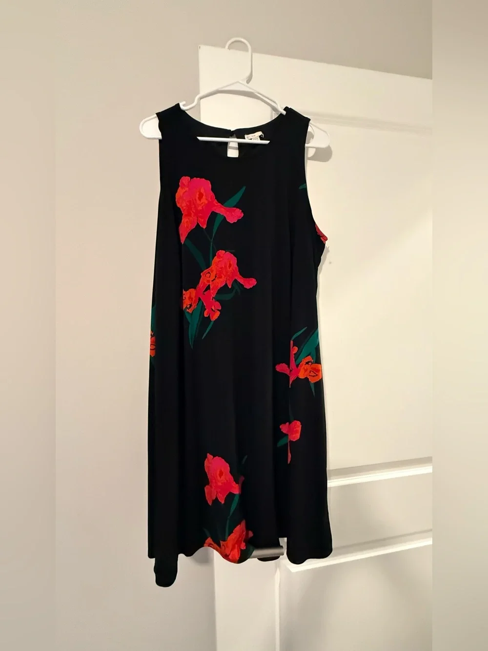Black Midi Dress with Red Floral Print - Picture 2 of 8